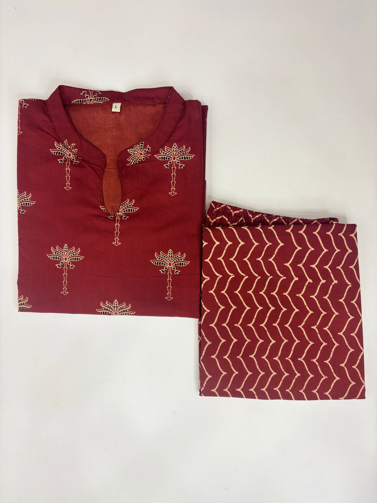 Maroon Golden Floral Kurti Set