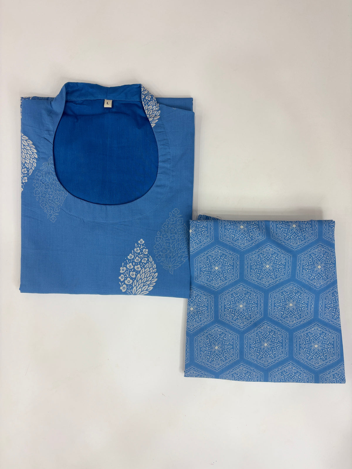 Royal Blue Leaf Motif Kurti Set