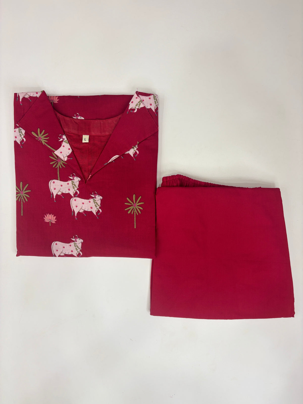 Wine Red Cow Print Kurti Set