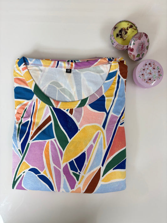 Modal Fabric Multicolor Leaf Pattern Printed Maternity Maxi