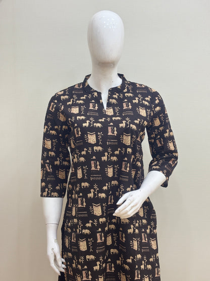 Black Tribal Animal Print Kurti Set