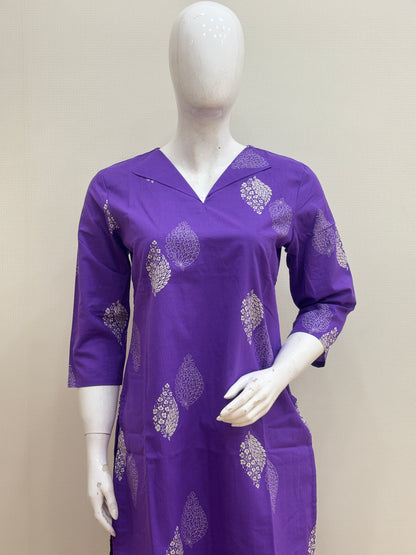 Royal Purple Floral Booti Kurti Set