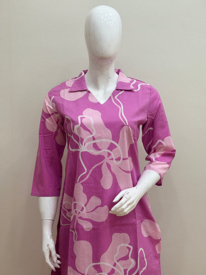 Pink Large Floral Print Kurti Set