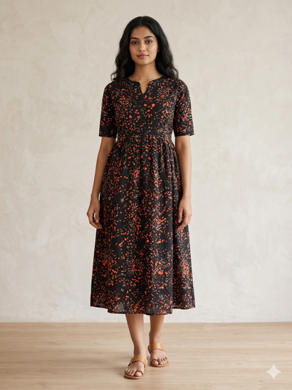 Black Abstract Print Cotton Maxi