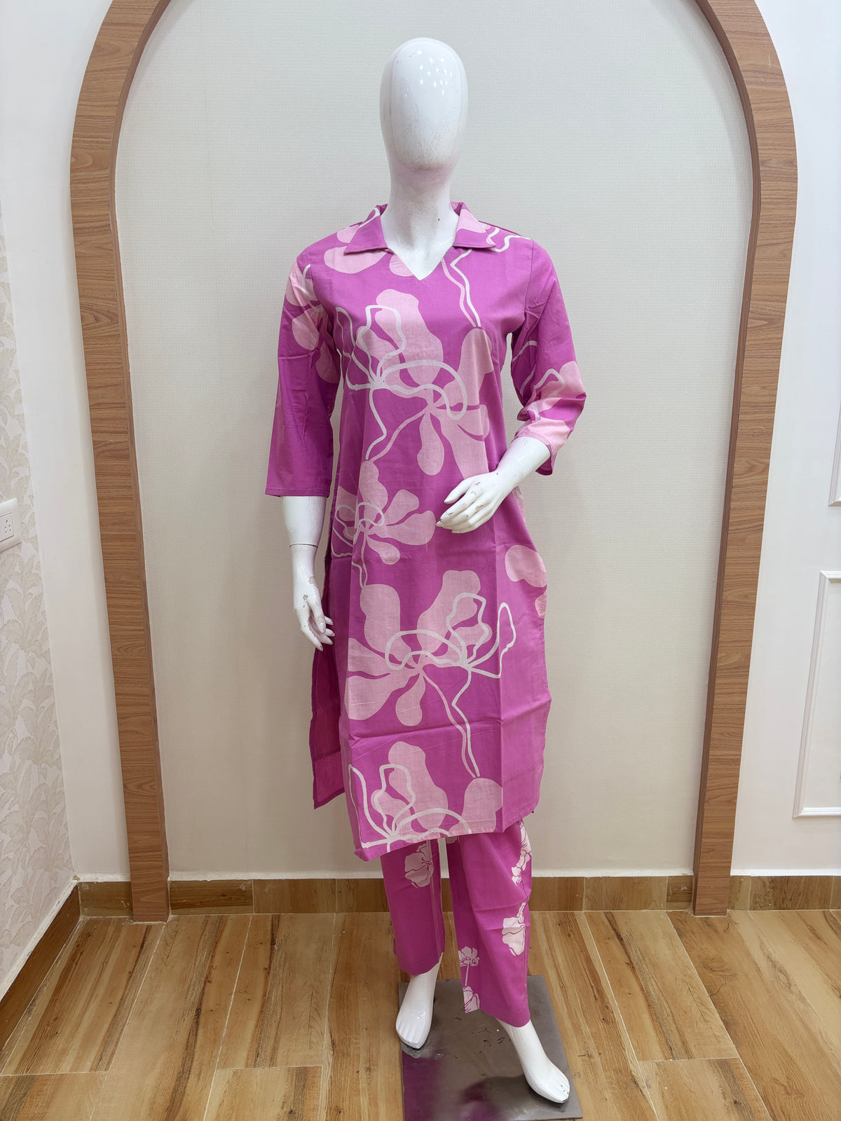 Pink Large Floral Print Kurti Set
