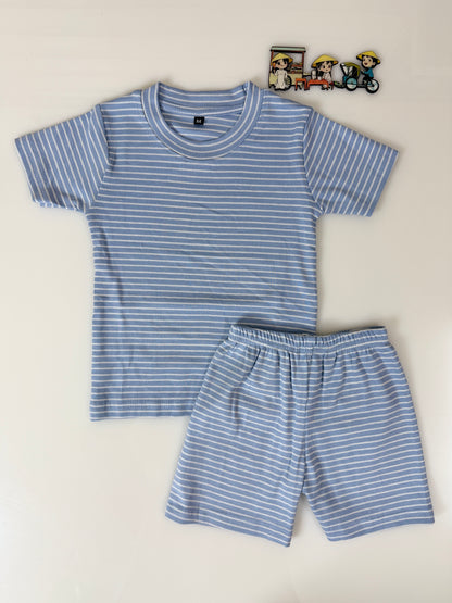 Blue White Striped Kids T-Shirt and Shorts Coords