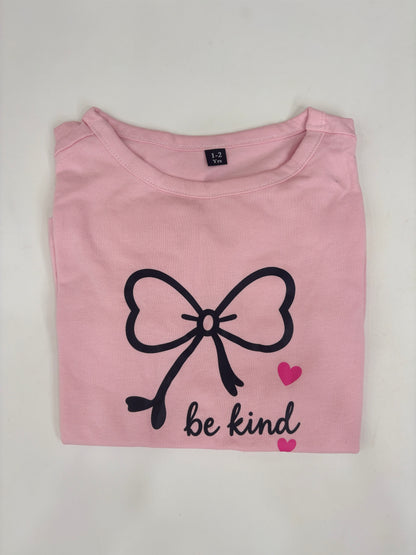 Blush Pink Be Kind Bow Frill Girls Top & Jeans