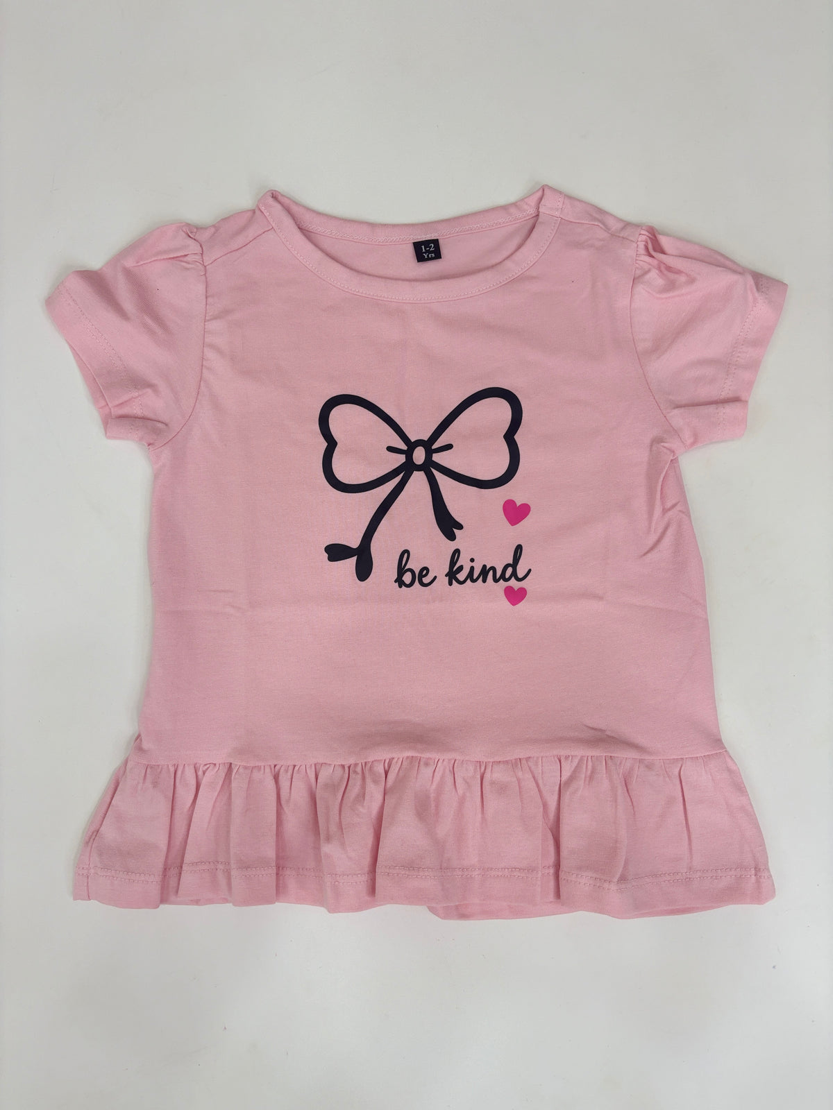 Blush Pink Be Kind Bow Frill Girls Top & Jeans