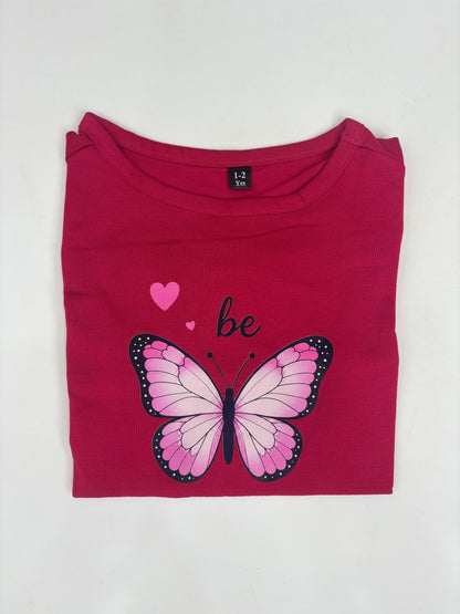 Red Butterfly Print Girls Top And Bottom