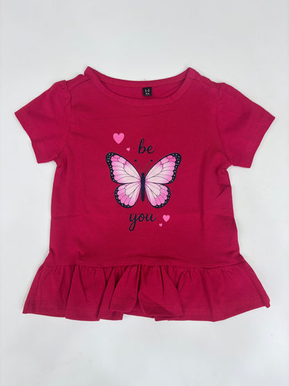 Red Butterfly Print Girls Top And Bottom