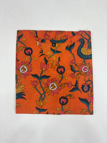 Orange Kalamkari Peacock Print Feeding Kurti Top