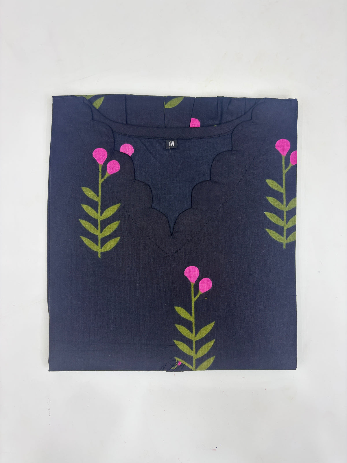 Navy Blue Leaf & Berry Print Feeding Kurti Top