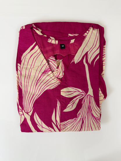 Leaf Print Pink Cotton Maxi