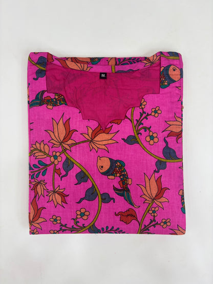 Hot Pink Floral Bird Print Feeding Maxi