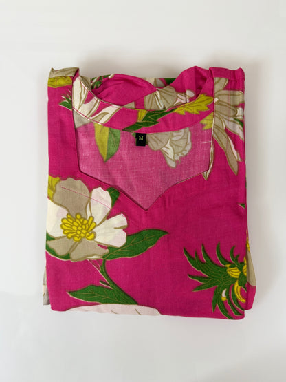 Floral Print Pink Outdoor Wear Frock