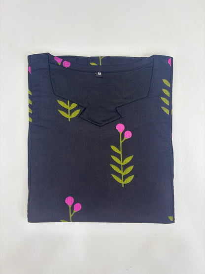 Navy Blue Leaf & Berry Print Feeding Maxi