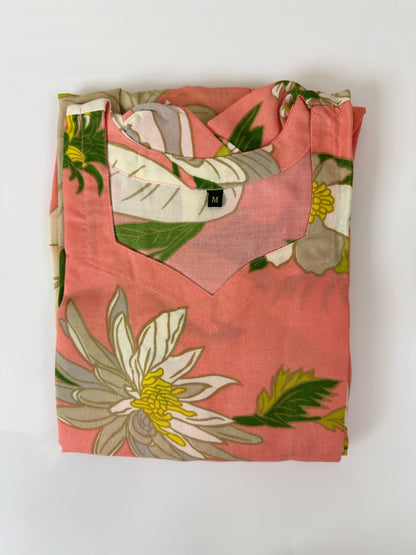 Floral Print Peach Outdoor Wear Frock