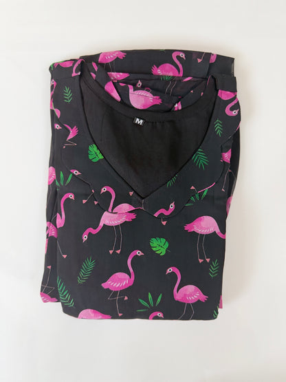 Black Pink Flamingo Printed Georgette Feeding Maxi