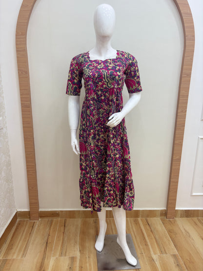 Wine Kalamkari Print Feeding Maxi Dress