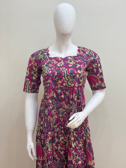 Wine Kalamkari Print Feeding Maxi Dress
