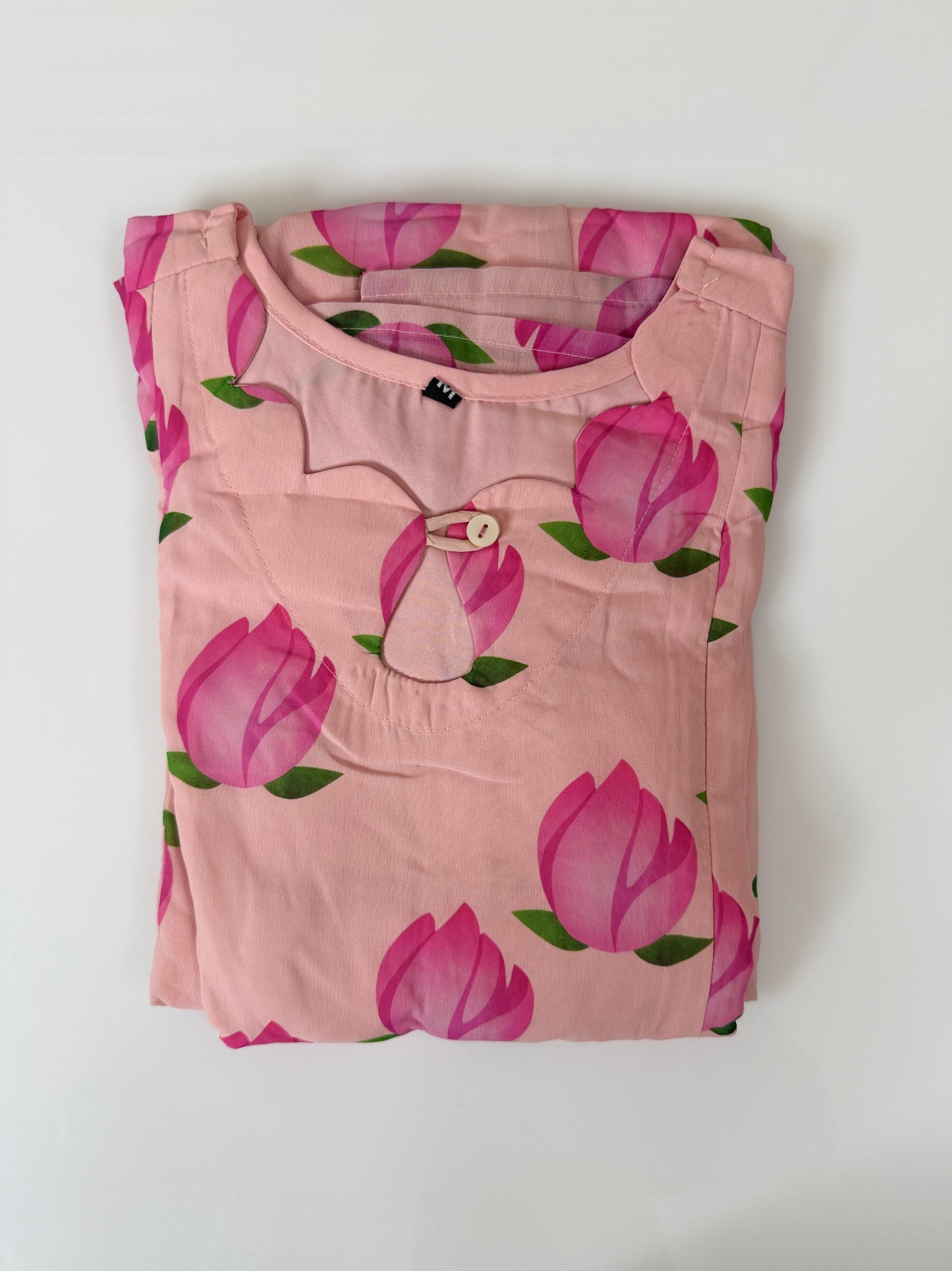 Peach Pink Tulip Printed Georgette Feeding Maxi