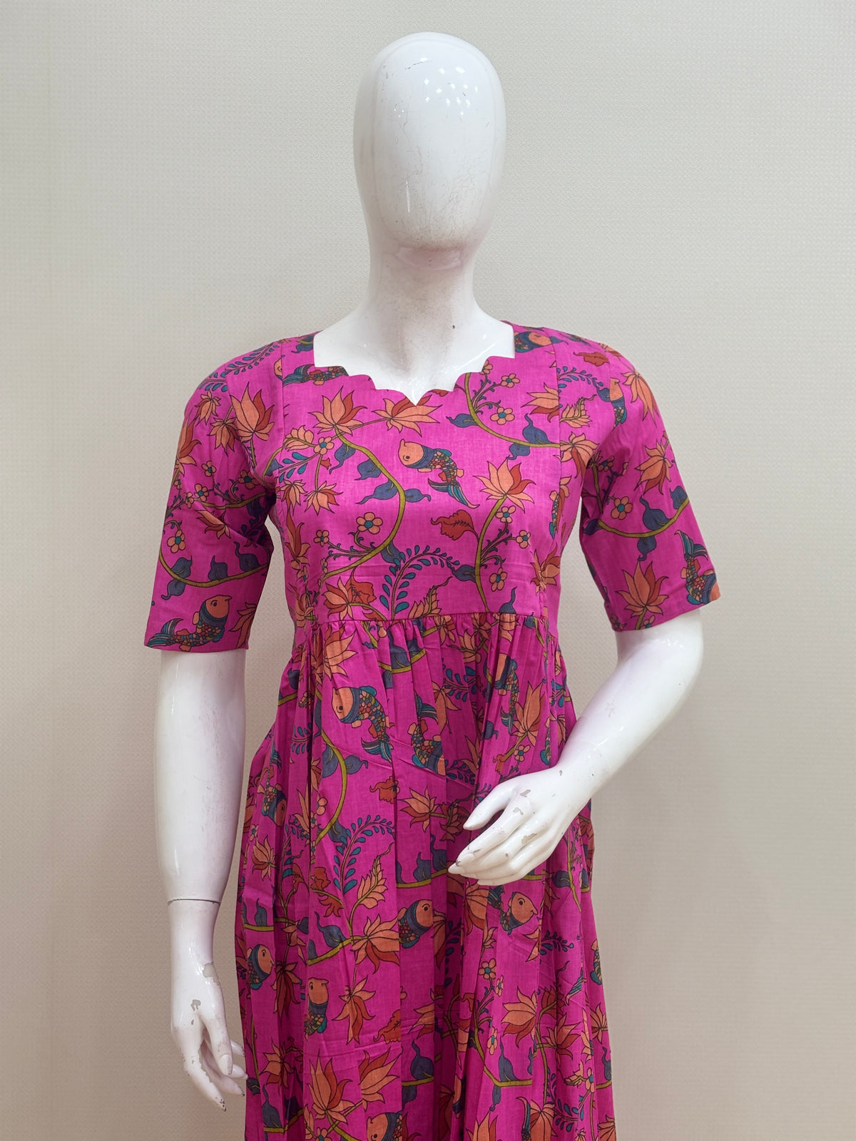 Hot Pink Floral Bird Print Feeding Maxi