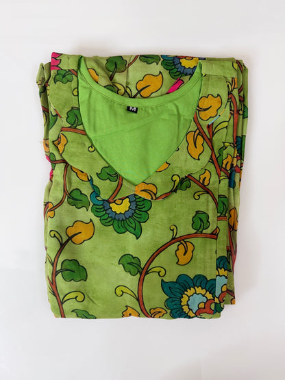 Lime Green Multicolor Floral Printed Georgette Feeding Maxi
