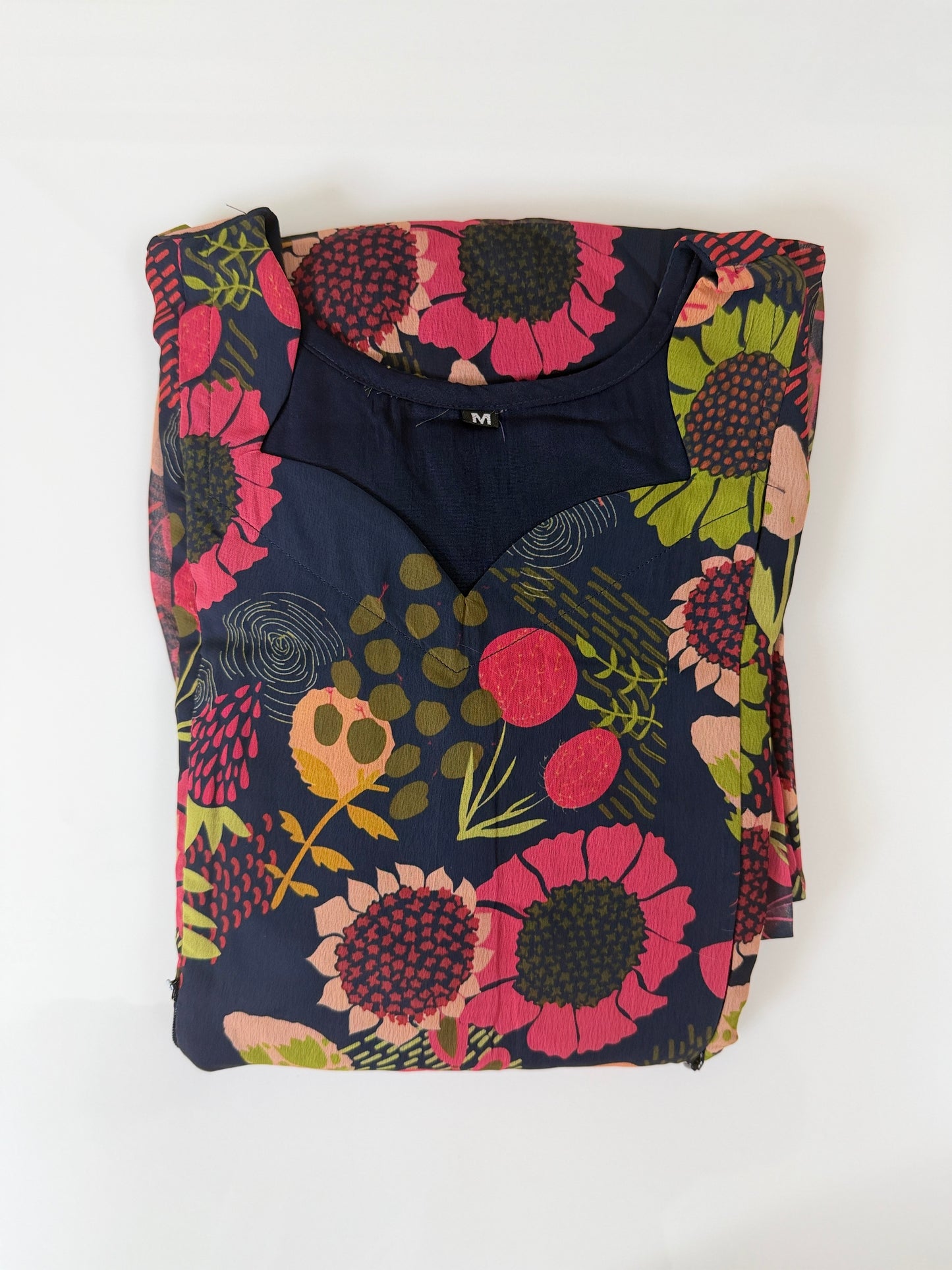 Navy Blue Pink Floral Printed Georgette Feeding Maxi