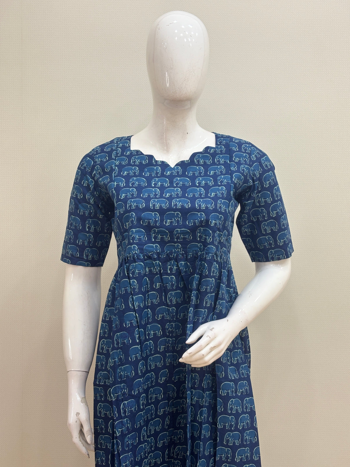Navy Blue Elephant Print Feeding Maxi Dress