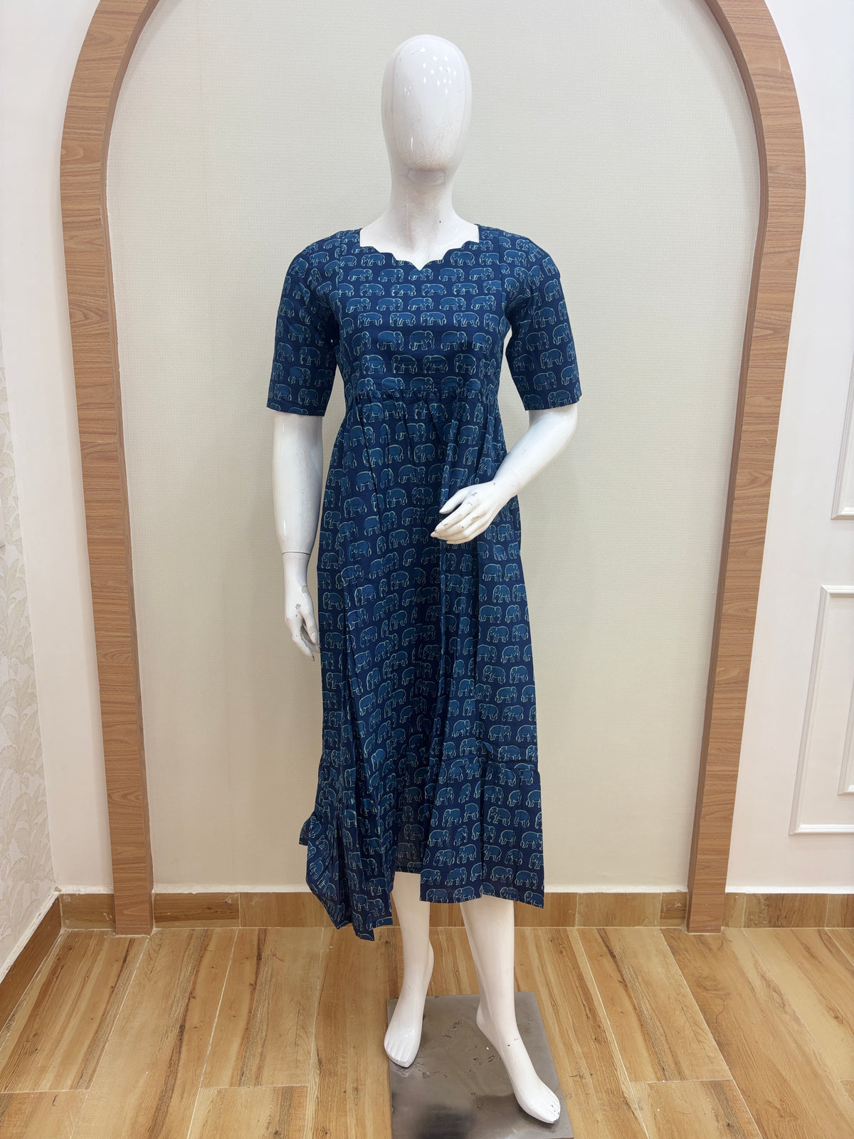 Navy Blue Elephant Print Feeding Maxi Dress