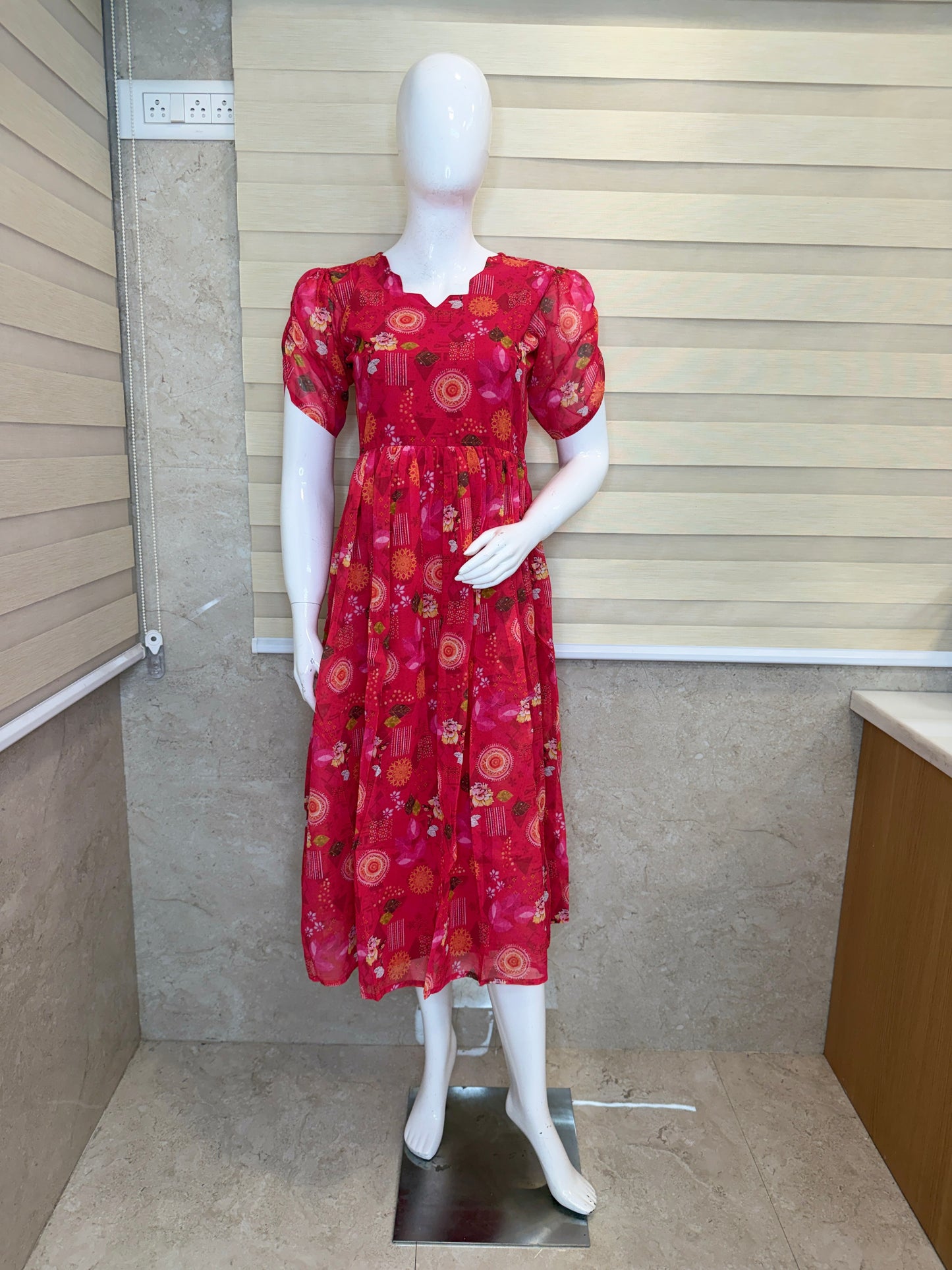 Raspberry Pink Floral Printed Georgette Outdoor Non-Feeding Maxi