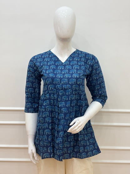 Navy Blue Elephant Print Feeding Kurti Top