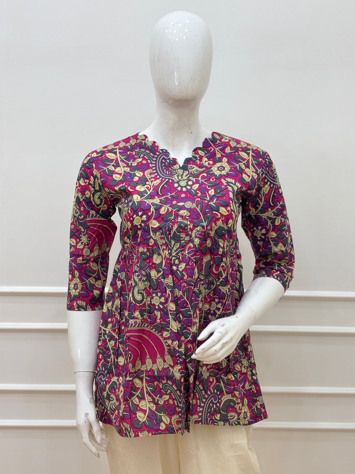 Magenta Kalamkari Paisley Print Feeding Kurti Top