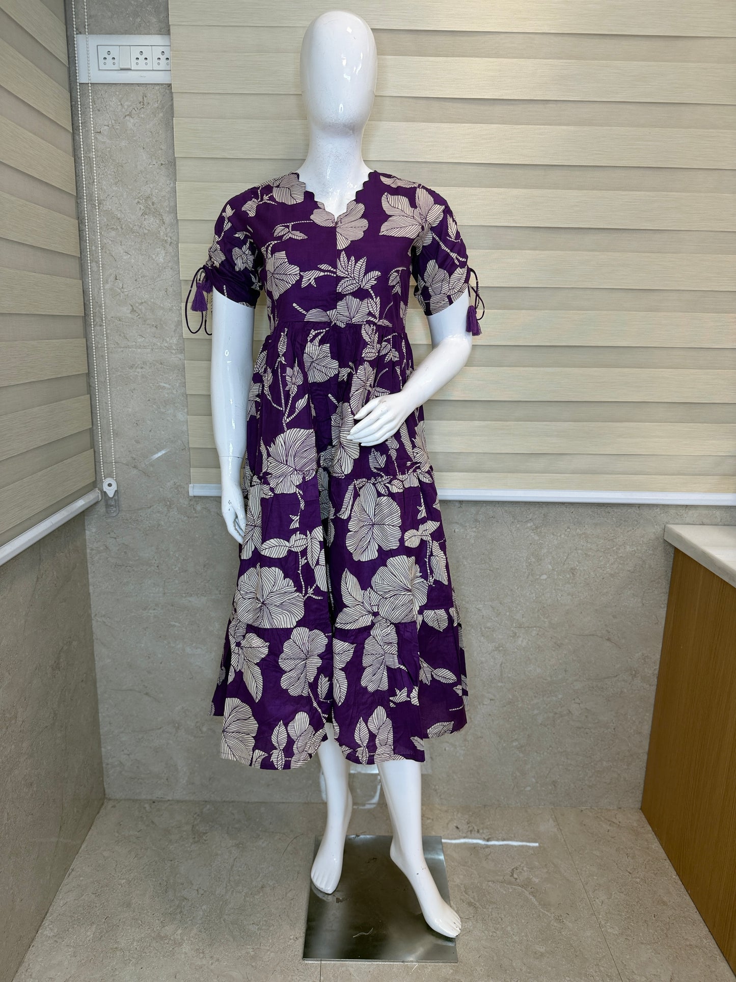 Purple Floral Print Cotton Maxi