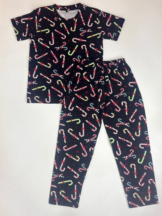 Navy Blue Candy Cane Print Kids Pant Coord
