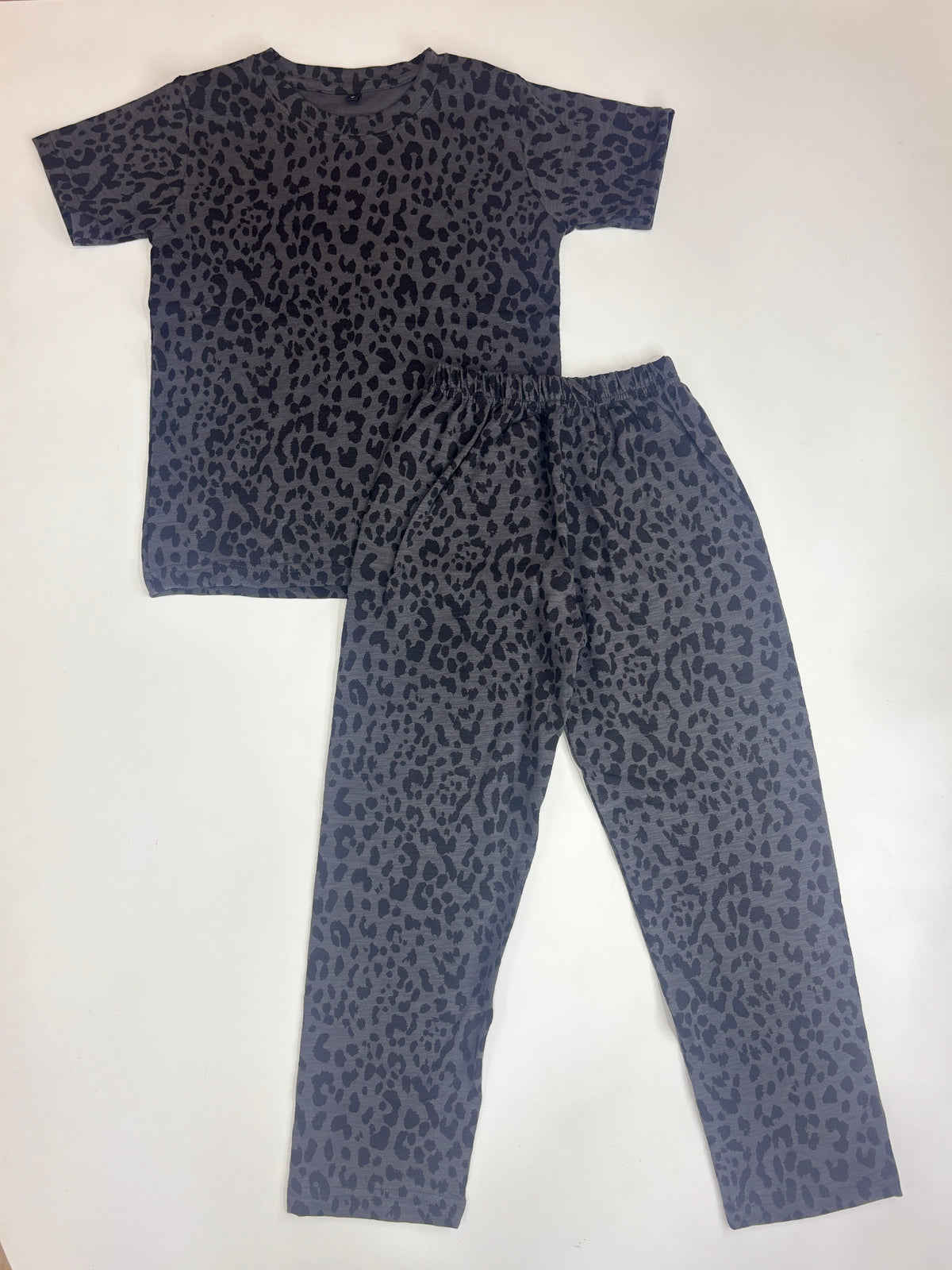 Grey Leopard Print Kids Pant Coord
