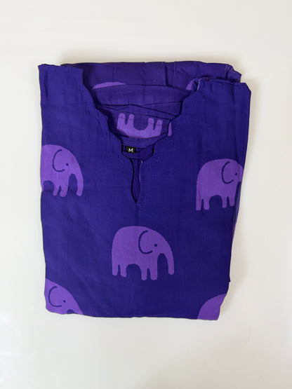 Purple Elephant Printed Georgette Outdoor Non-Feeding Maxi