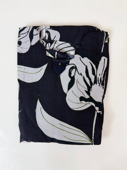 Black White Floral Printed Georgette Outdoor Non-Feeding Maxi