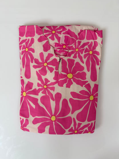 Pink White Floral Printed Georgette Outdoor Non-Feeding Maxi