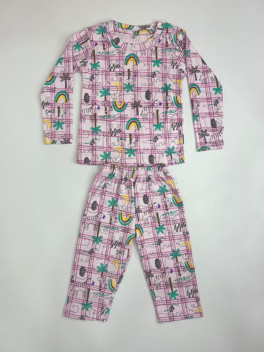 Pastel Pink Rainbow Doodle Kids Pants Co-ord Set