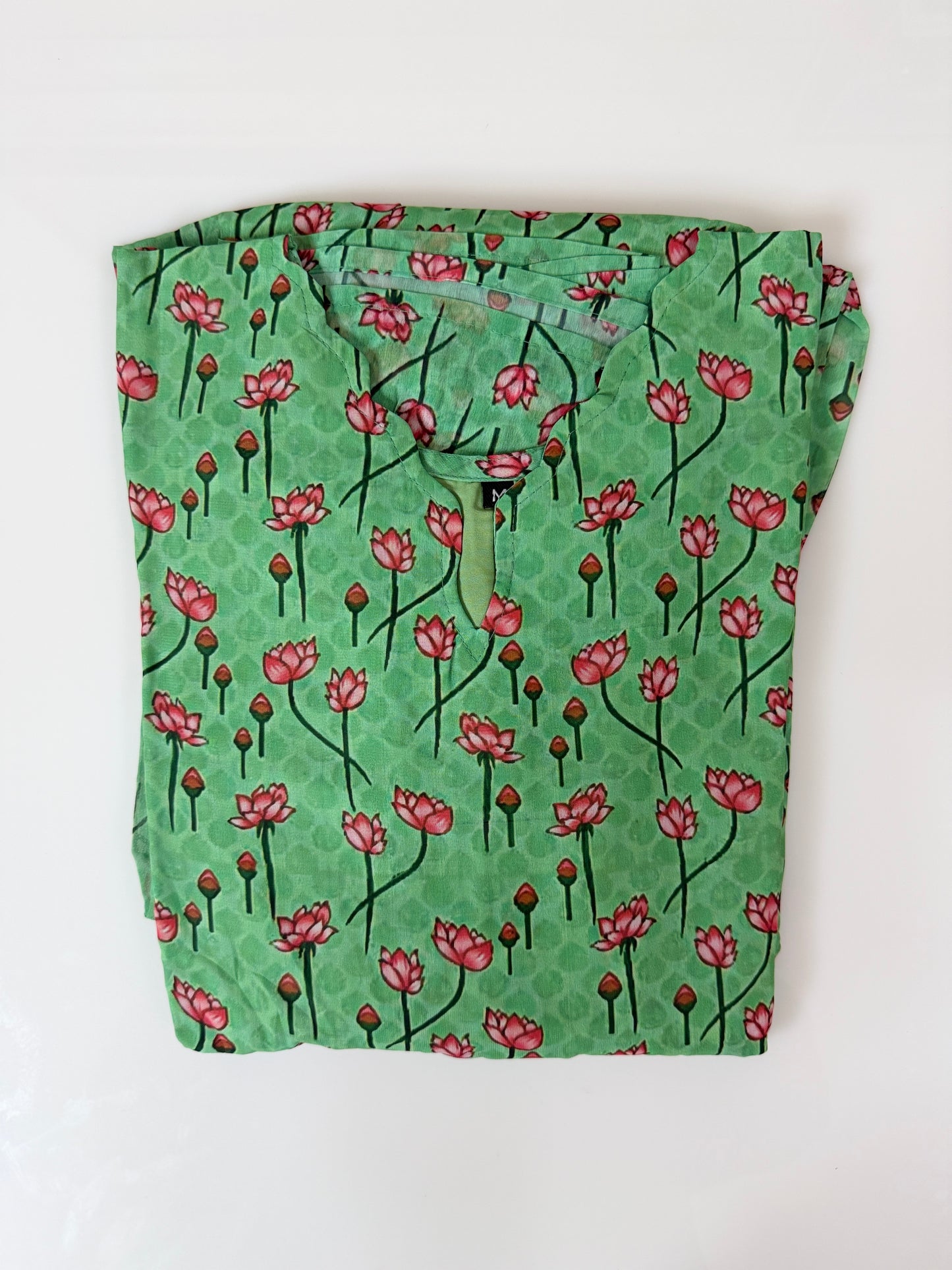 Green Pink Lotus Printed Georgette Outdoor Non-Feeding Maxi