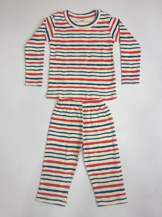 Cream Red & Navy Striped Kids Pants Co-ord Set