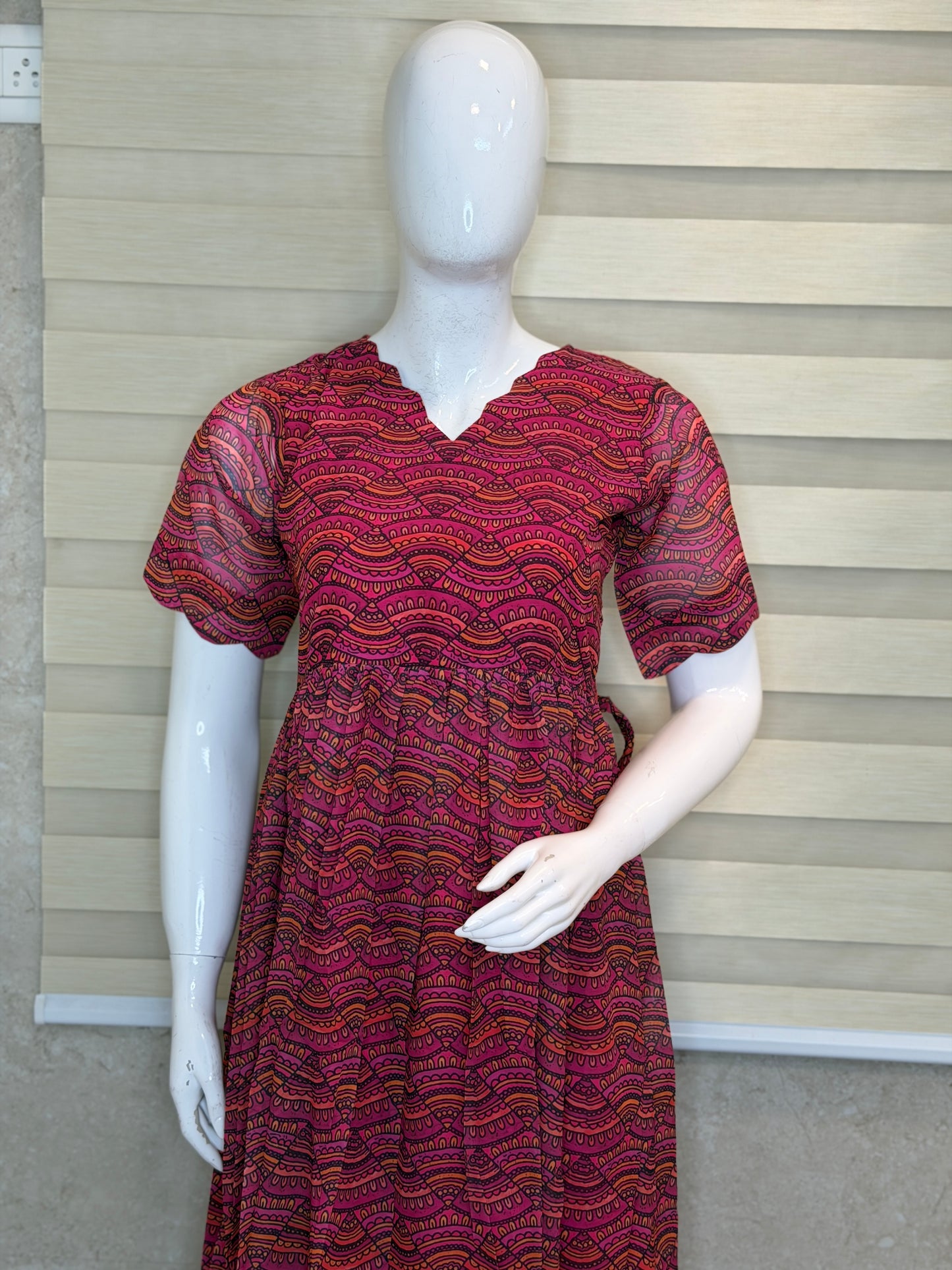 Hot Pink Geometric Printed Georgette Outdoor Non-Feeding Maxi