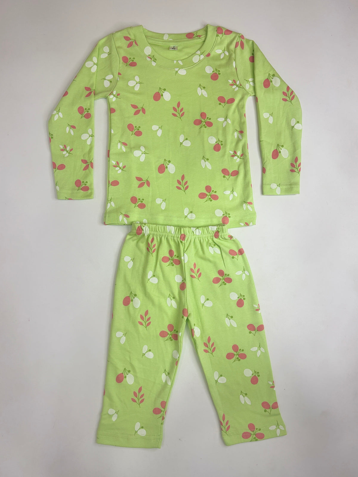 Pistachio Green Berry & Leaf Print Kids Pants Co-ord Set
