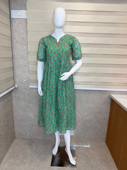 Green Pink Lotus Printed Georgette Outdoor Non-Feeding Maxi