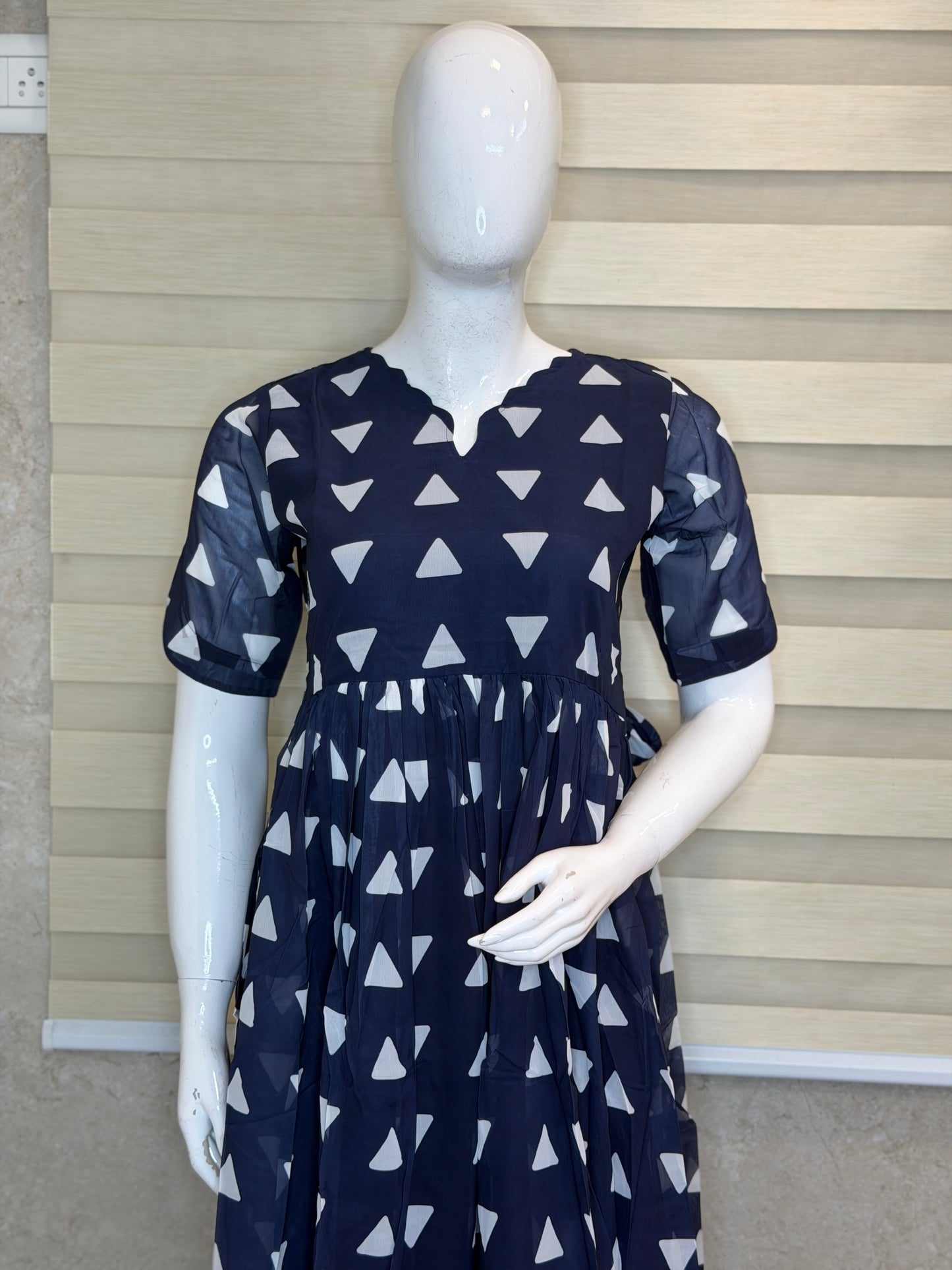 Navy Blue Triangle Printed Georgette Outdoor Non-Feeding Maxi