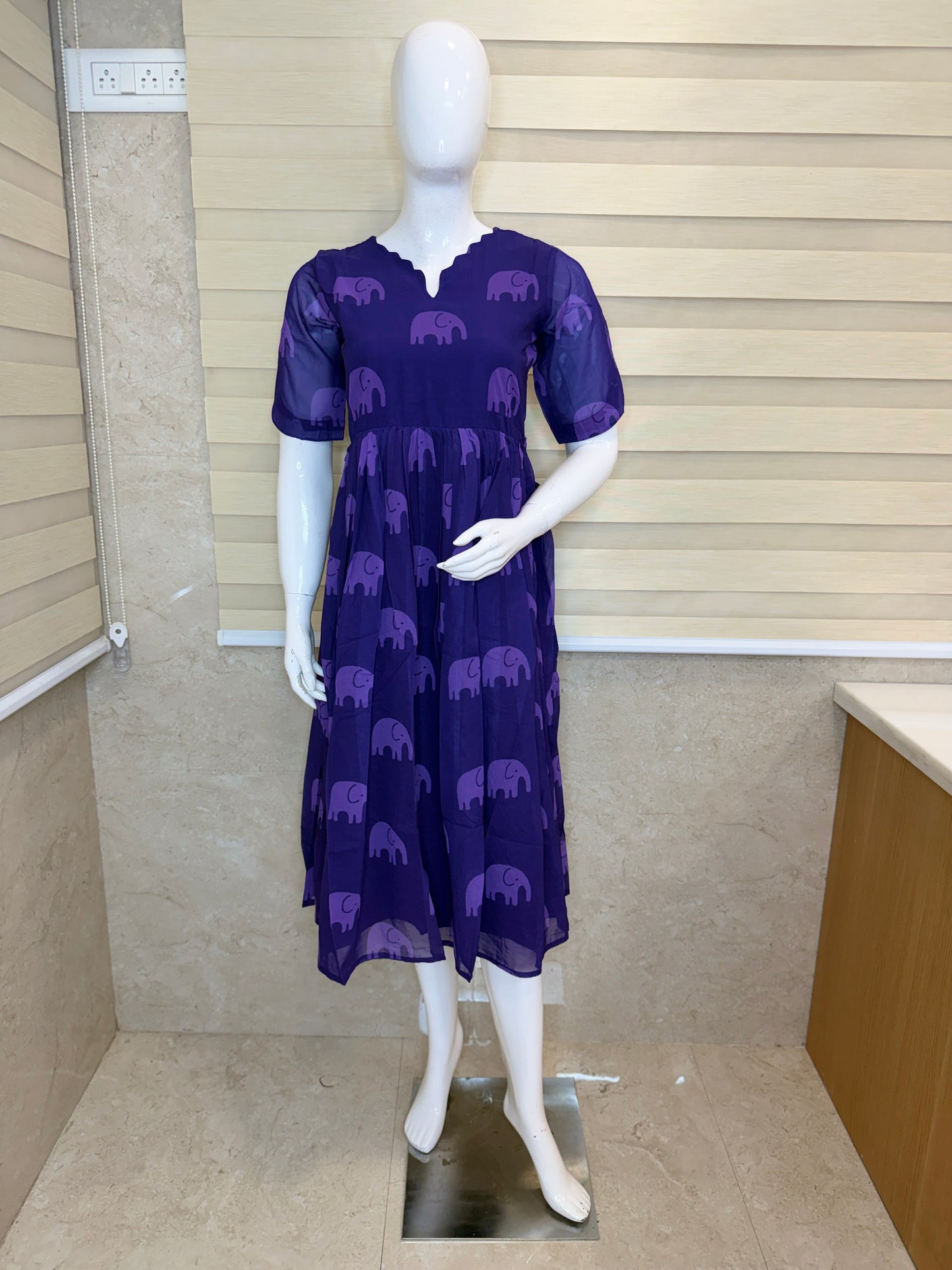 Purple Elephant Printed Georgette Outdoor Non-Feeding Maxi