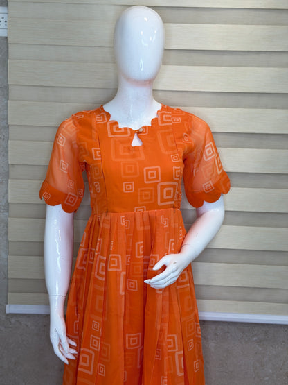 Orange Geometric Printed Georgette Feeding Maxi