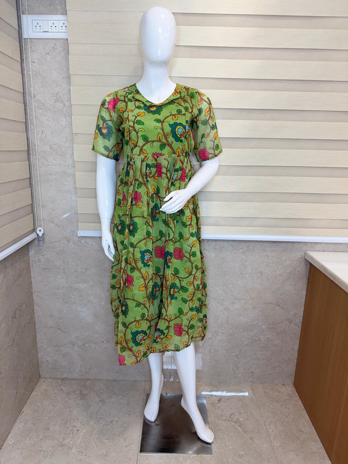 Lime Green Multicolor Floral Printed Georgette Feeding Maxi
