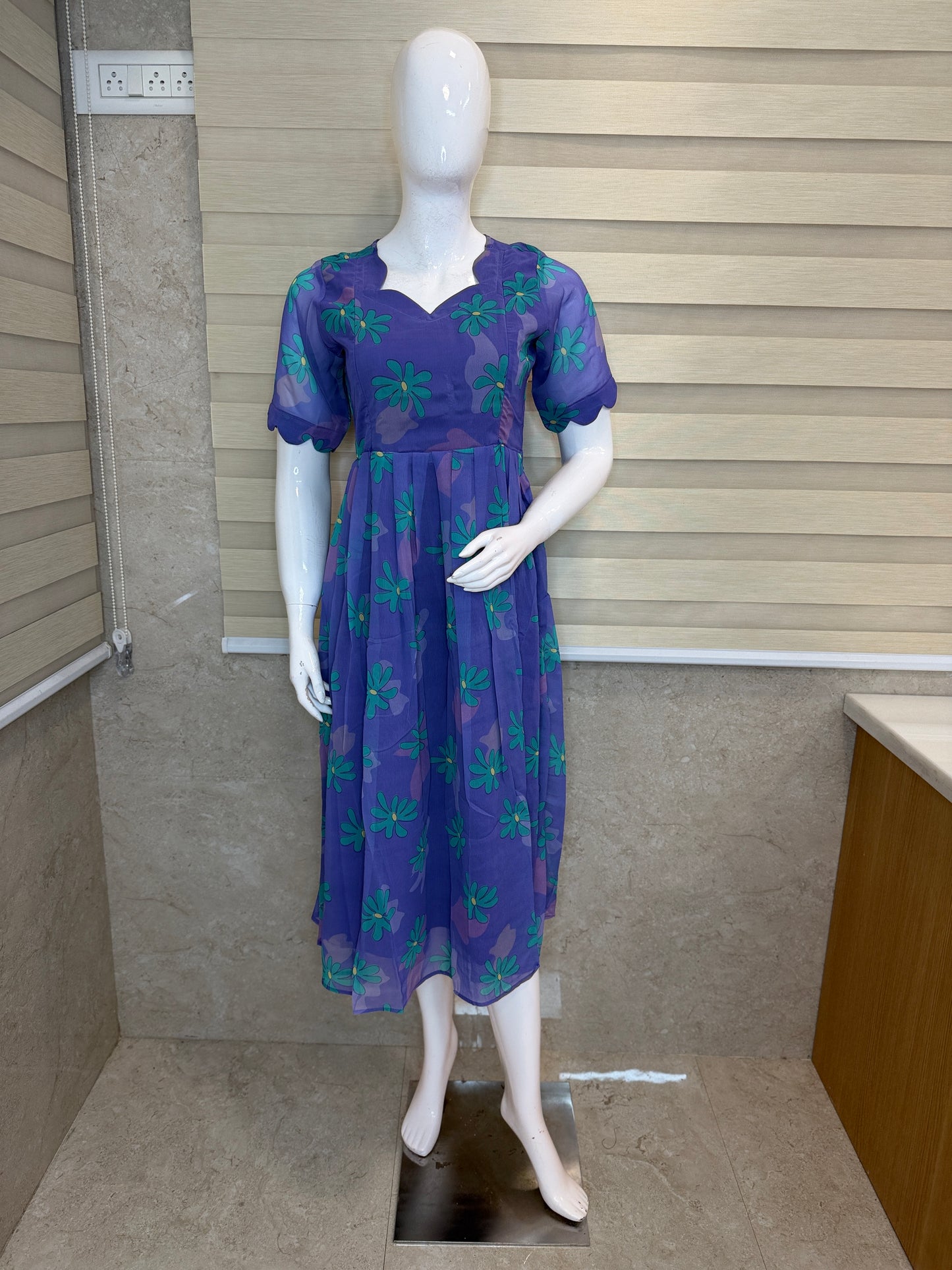 Purple Green Floral Printed Georgette Feeding Maxi